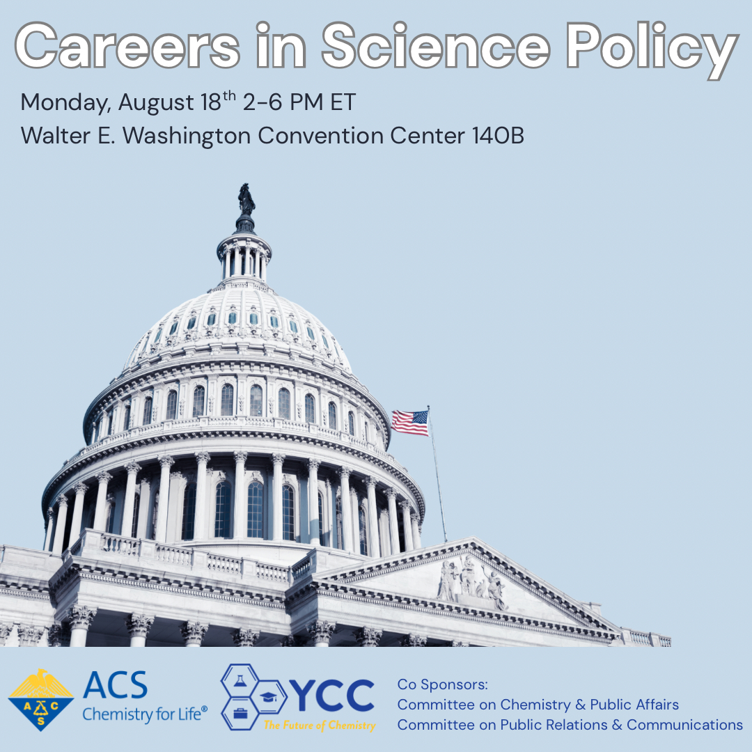 Join us in D.C. Monday August 18th to learn about what a career in science policy could look like for you and how to get there. Session will conclude with a panel discussion featuring professionals from various fields advancing science policy. #ACSFall2025