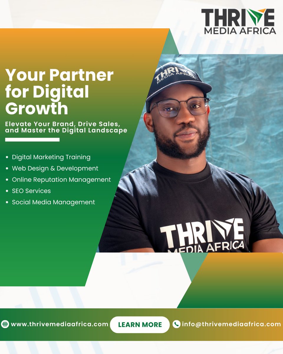 ThriveMediaHQ's tweet image. Thrive Media Africa is your growth partner.
We don’t just create content, we create impact.
Join over 13,000+ professionals and brands we have helped transform.
✅Web Design
✅ Digital Marketing Training
✅ Digital Campaigns
✅ Reputation Management
Let’s talk! DM us today!