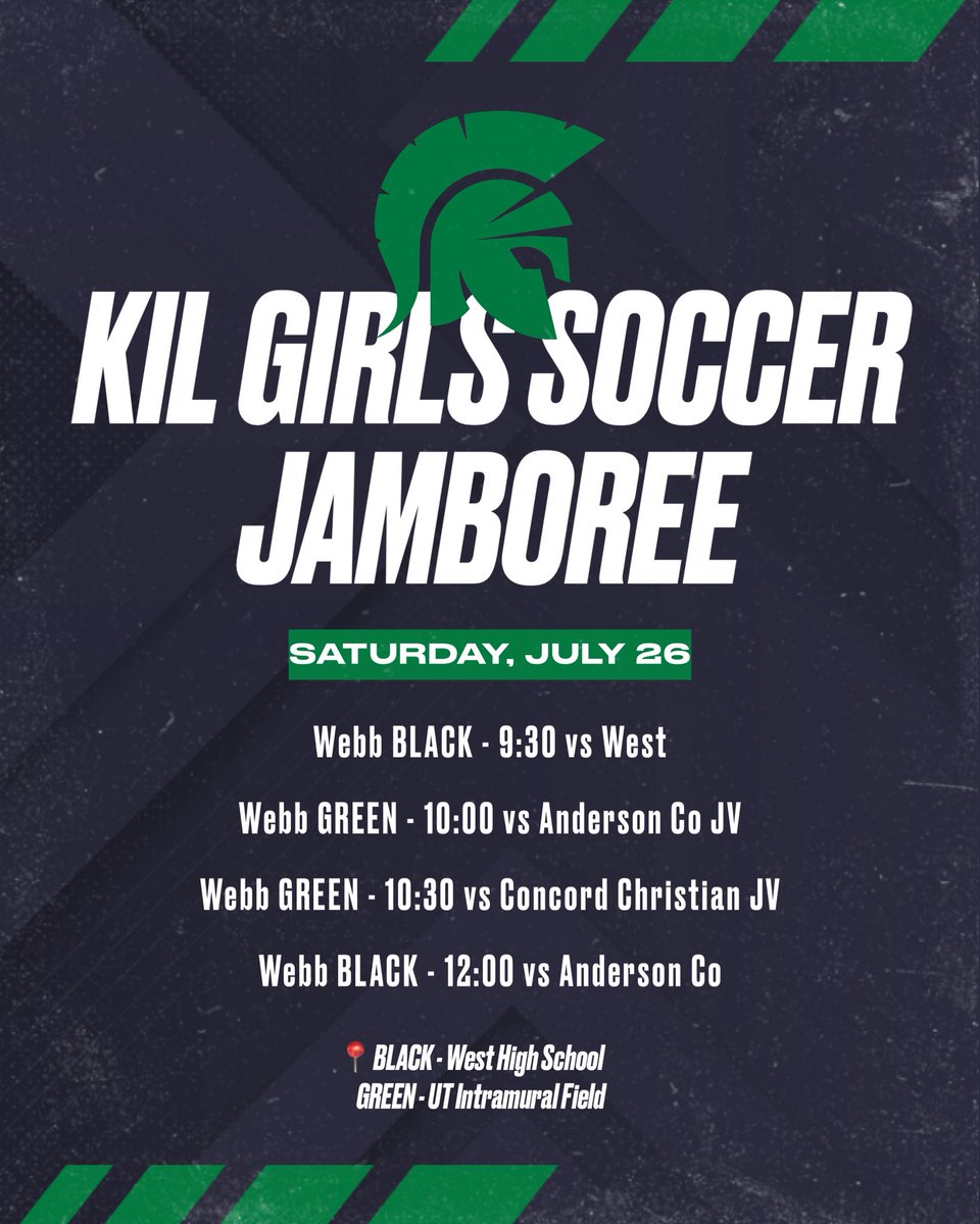 Come out and support your Lady Spartans at the KIL Jamboree this Saturday 7/26. Webb will have two teams playing short scrimmages in this event. Games at West High and UT intramural fields. Go Lady Spartans!! @knoxwebbsports
