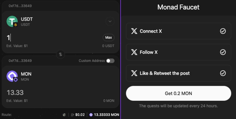 Monad Insights β¨ (@monad_insights) on Twitter photo πͺMonad Testnet #75: <a href="/Faucet_Ex/">Faucet.Exchange</a> - Best way to get testnet $MON IS Live Now π₯
π GA Rewards: 300 $MON
π Claim 0.2 $MON FREE every 24h by doing simple X tasks
π§OR bridge assets from any chain to get even more $MON
β‘ π: faucet.exchange/faucet
β Ultra Cheap: $1 = ~14 $MON πͺMonad Testnet #75: <a href="/Faucet_Ex/">Faucet.Exchange</a> - Best way to get testnet $MON IS Live Now π₯
π GA Rewards: 300 $MON
π Claim 0.2 $MON FREE every 24h by doing simple X tasks
π§OR bridge assets from any chain to get even more $MON
β‘ π: faucet.exchange/faucet
β Ultra Cheap: $1 = ~14 $MON