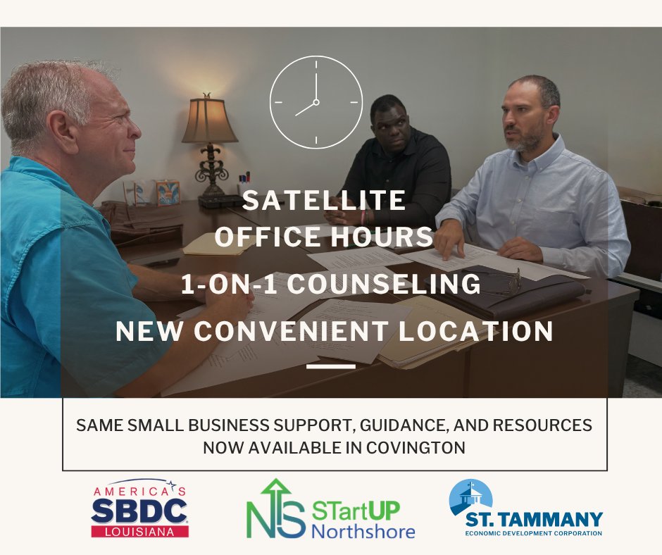 Did you know St. Tammany EDC has partnered with <a href="/LSBDCSLU/">LSBDC SLU</a> to offer extended office hours for aspiring small businesses and entrepreneurs? 

Our Covington offices now serve as a satellite office for LSBDC, expanding physical access to one-on-one counseling and technical assistance