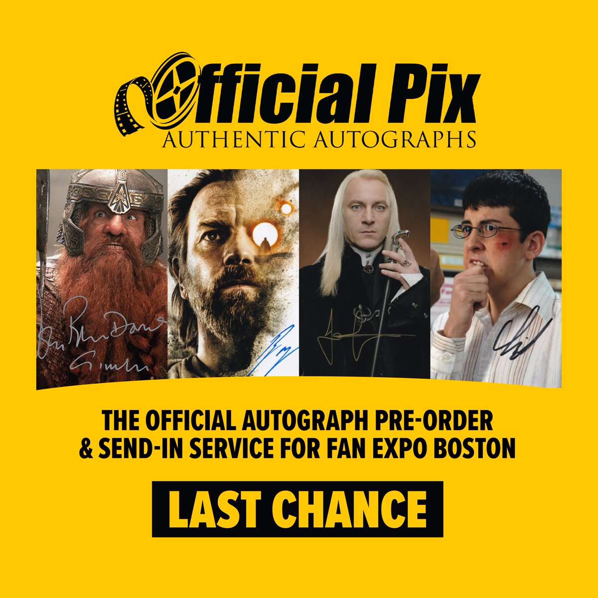 FANEXPOBoston's tweet image. Final call 📢 Official Pix’s mail-in deadline for FAN EXPO Boston is TODAY. If you want an autograph from your favorite guests, now’s the time—place your order before it’s too late. Learn more: spr.ly/60194NAXc