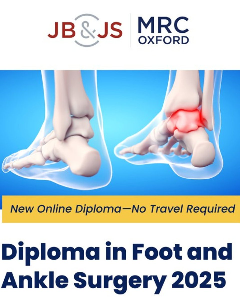 jbjs's tweet image. 🚨 New Online Foot and Ankle Diploma Course Alert!
🎓 100% Online | Starts Oct 2
📆 ~25 expert-led sessions
🦶 For trainees, fellows & new consultants
📚 Live + On demand. CPD submitted.
🌍 No travel. Global faculty.
🔗 Sign up: bit.ly/4lP0k1Q
#Orthopaedics #FRCS…