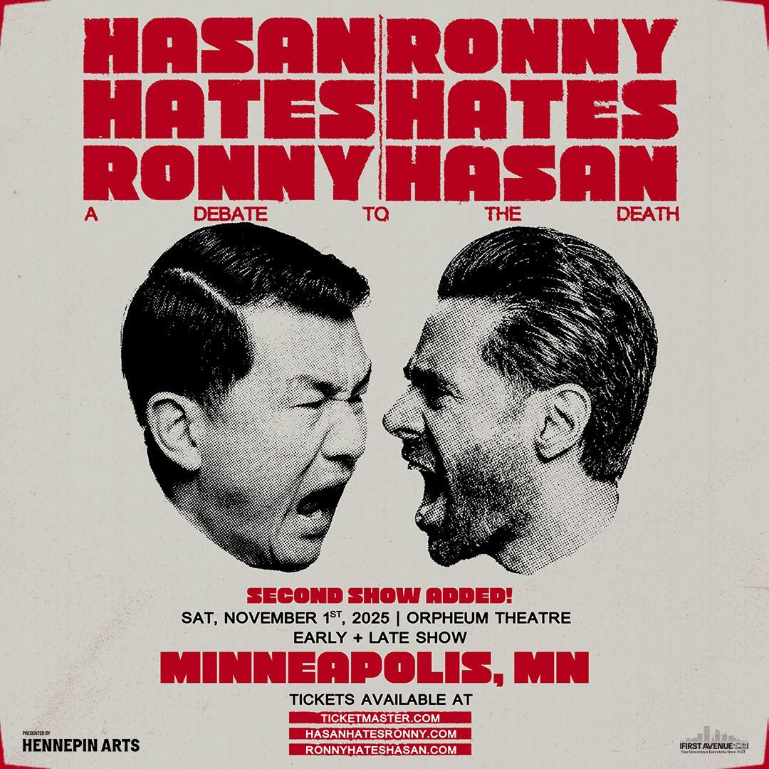 FirstAvenue's tweet image. Second Show Added: HASAN HATES RONNY | RONNY HATES HASAN at the Orpheum Theatre on Saturday, November 1.
Tickets on sale today at 12pm → firstavenue.me/4l7pCaY
