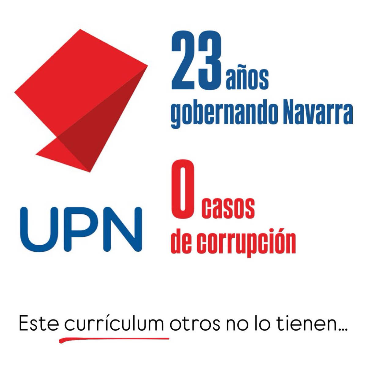 Estos días se está hablando mucho de #CurrículumsPolíticos…

✔️ Lo que está claro es que otros no tienen el #currículum que tenemos en UPN al servicio de Navarra.

🥀 Los navarros echaron a los socialistas en los 90 por robar y parece que ahora han vuelto a caer en lo mismo.