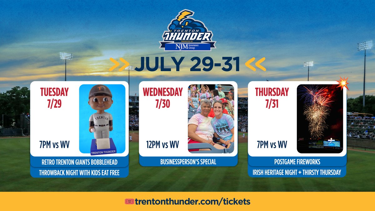 Trenton Thunder⚡ (@trentonthunder) on Twitter photo Your Thunder return home next week for a series that features a Bobblehead Giveaway from <a href="/Prior_Nami/">Prior & Nami</a> and <a href="/mlmcnj/">Miracle League of Mercer County, NJ</a>, a special day game, and Postgame Fireworks from Case Pork Roll!
#FeelTheThunder⚡ x go.trentonthunder.com/tix Your Thunder return home next week for a series that features a Bobblehead Giveaway from <a href="/Prior_Nami/">Prior & Nami</a> and <a href="/mlmcnj/">Miracle League of Mercer County, NJ</a>, a special day game, and Postgame Fireworks from Case Pork Roll!
#FeelTheThunder⚡ x go.trentonthunder.com/tix