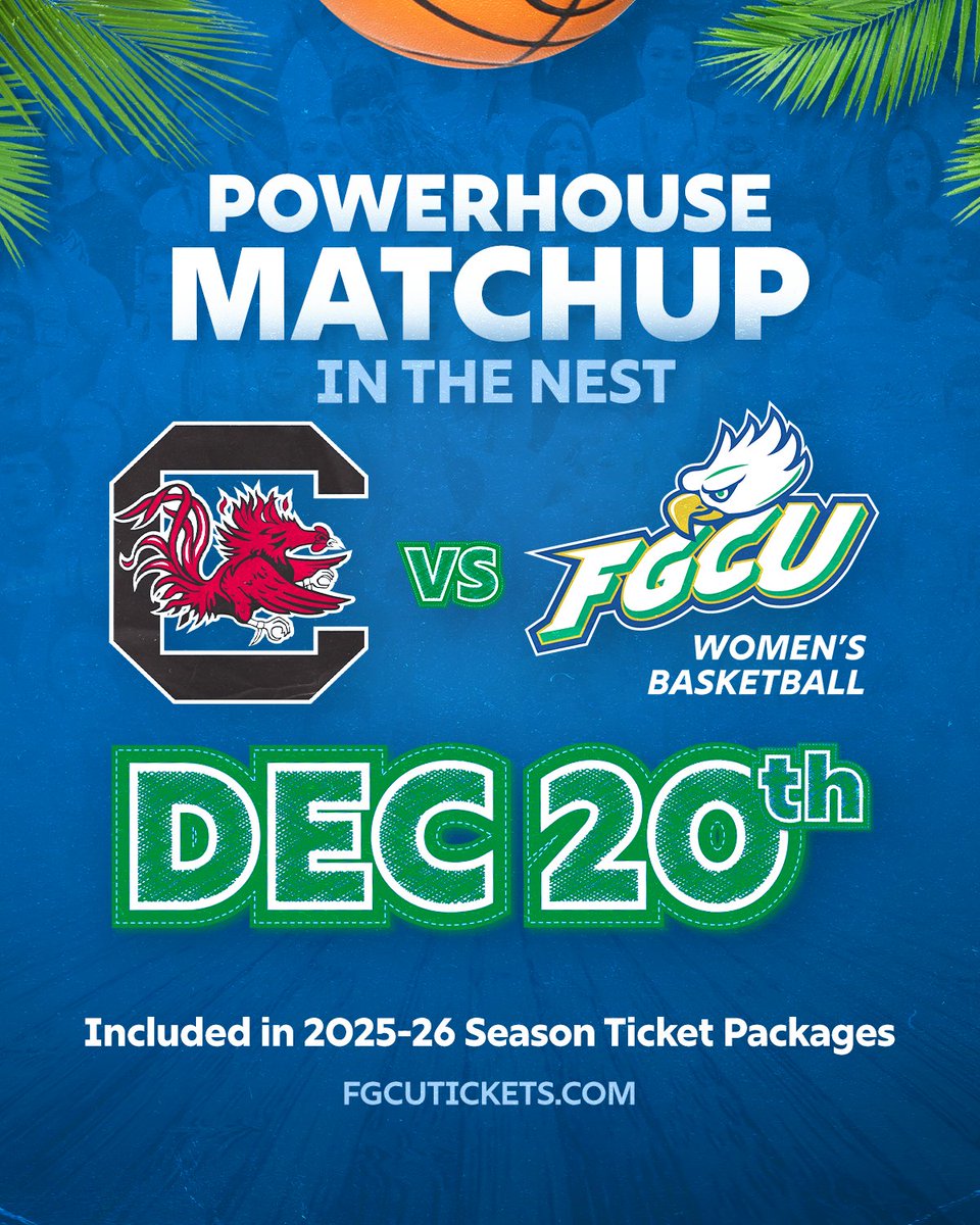 FGCU_WBB's tweet image. 🦅 vs 🐔 ​

We&apos;ll be soaring into a matchup against the 2025
National Runner Up South Carolina Gamecocks. ​

Wings will flap and feathers will fly — we need YOU to
𝑷𝑹𝑶𝑻𝑬𝑪𝑻 𝑻𝑯𝑬 𝑵𝑬𝑺𝑻! ​

🎟️🔗:brnw.ch/21wUqpb

#Raining3s