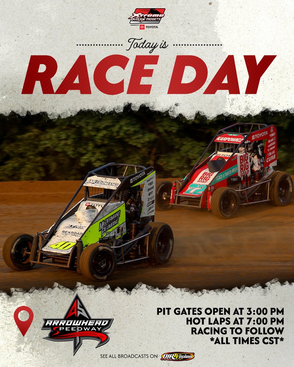 Xtreme Outlaw Midget Series (@xtreme_outlaw) on Twitter photo ๐๐๐๐๐๐๐ ๐๐๐๐๐๐ ๐น๐
Friday night has the #XtremeOutlaw Midgets visiting <a href="/ArrowheadSpeed/">Arrowhead Speedway</a> for the second time in Series history!
๐บ @DIRTVision
โฑ๏ธ <a href="/MyRacePass/">MyRacePass</a> ๐๐๐๐๐๐๐ ๐๐๐๐๐๐ ๐น๐
Friday night has the #XtremeOutlaw Midgets visiting <a href="/ArrowheadSpeed/">Arrowhead Speedway</a> for the second time in Series history!
๐บ @DIRTVision
โฑ๏ธ <a href="/MyRacePass/">MyRacePass</a>
