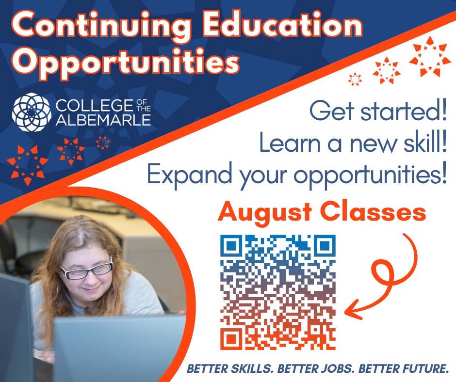 COA offers several continuing education classes at all four campus locations.
🐬🧡💙
Lots of classes are starting soon! To view classes starting in August, click here ➡️ drive.google.com/file/d/1HeHTFz…

#TransformYourTomorrow #Extraordinary58