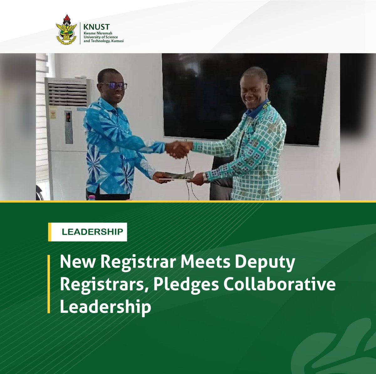 KNUSTGH's tweet image. The newly appointed Registrar of the Kwame Nkrumah University of Science and Technology (KNUST), Kumasi Mr. Benjamin Boampong Owusu, has expressed his commitment to collaborative leadership as he prepares to officially assume office.
Learn more here⬇️
knust.edu.gh/news/news-item…