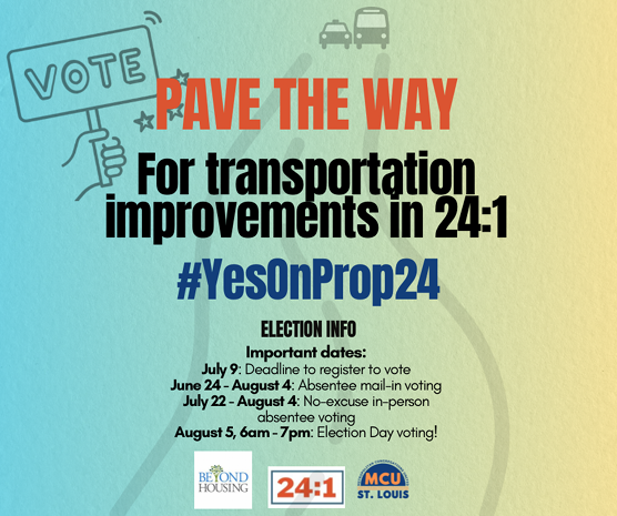 Pave the way for better transportation in 24:1! Prop 24 would establish the Transportation Development District, a local financial collaboration tool for municipalities, giving the area the opportunity to decide how their dollars are spent on transportation. #YesOnProp24
