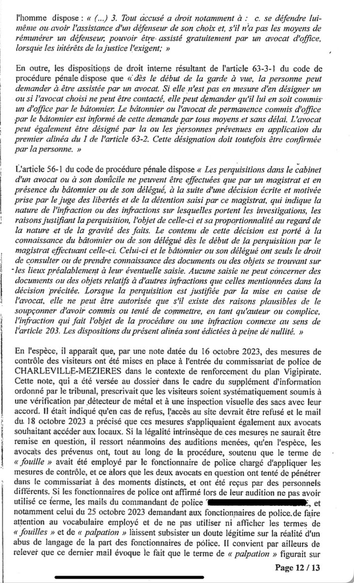 ChantrenneC08's tweet image. Un policier peut-il fouiller un Avocat lorsqu&apos;il se déplace pour une GAV ? 

Le tribunal correctionnel de Charleville-Mezieres a dit NON ! ❌ 

Nullité de la garde à vue et des actes subséquents 

Désistement du Parquet ✅

#défense #pénal #gardeàvue #avocat