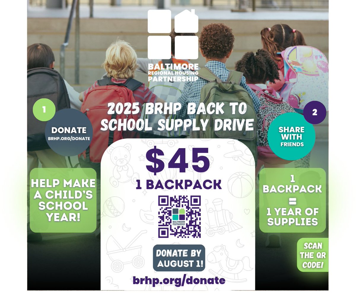 It's the middle summer, and BRHP's annual Back to School Supply Drive is just heating up!

Just $45 provides a child in our program with a backpack filled with a full year of school supplies. Help us make the 2025 school year their best one yet. brhp.org/donate