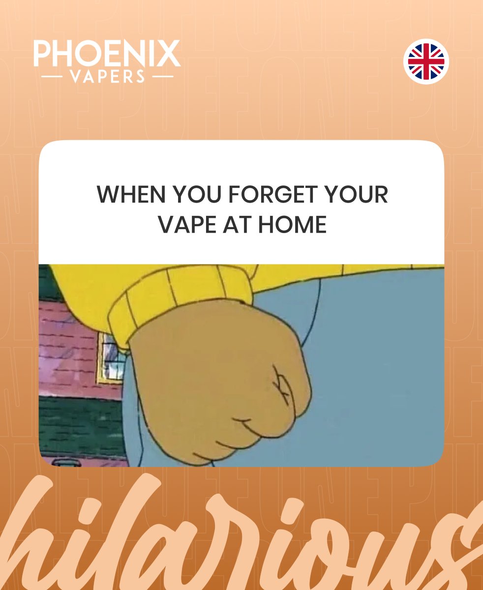 Phoenix_Vapers's tweet image. 😠 Nothing worse than realising your vape’s chilling at home while you’re stuck at work.

We’ve all been there 🤦‍♂️. 

Always keep a backup kit because Phoenix has your back.

#VapeProblems #ForgotMyVape #PhoenixHumour #FridayMeme