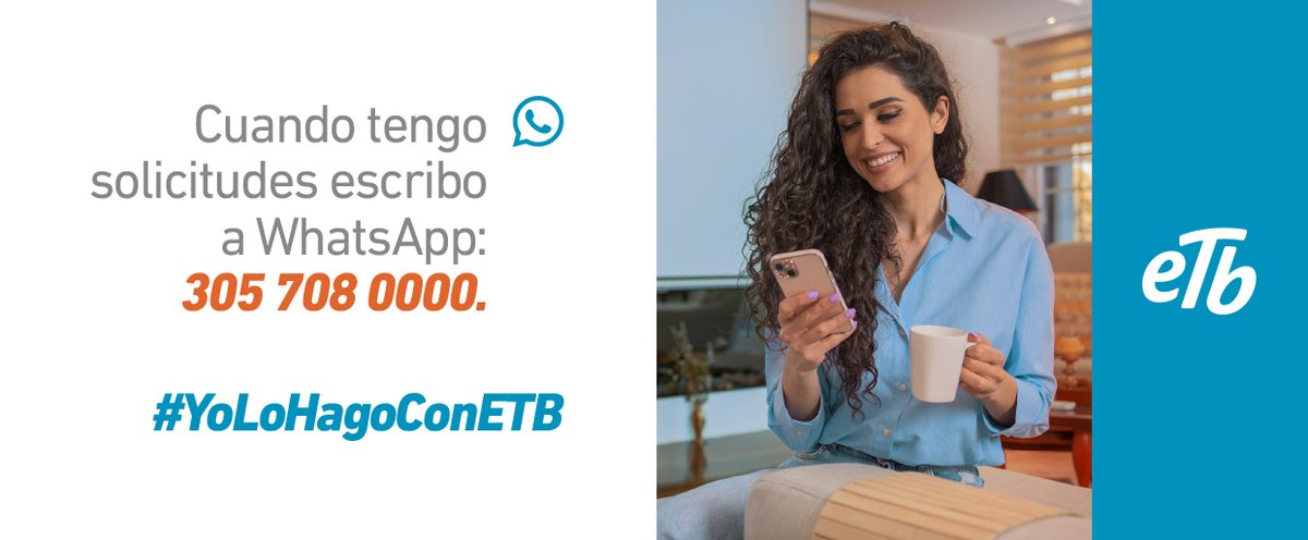 #YoLoHagoConETB ¡Estamos al alcance de tu mano las 24/7! 🙌 Escríbenos a nuestro WhatsApp al 305 780 0000 y resuelve todas tus dudas y solicitudes de forma rápida y fácil. 📲 👉 bit.ly/3JMfdAR