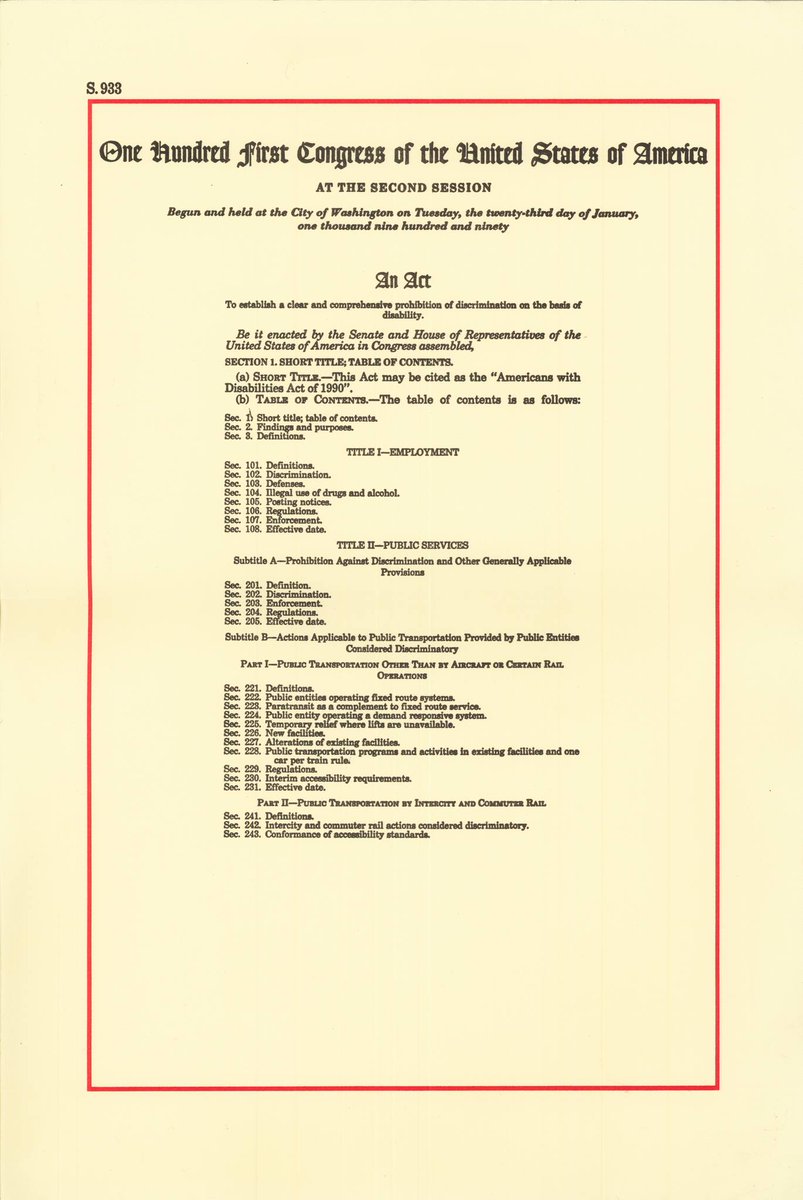 USNatArchives's tweet image. 📜 Signed 35 years ago on July 26, 1990, by President George H. W. Bush, the Americans with Disabilities Act was the world&apos;s first comprehensive civil rights law for people with disabilities. Learn more: archives.gov/research/ameri…