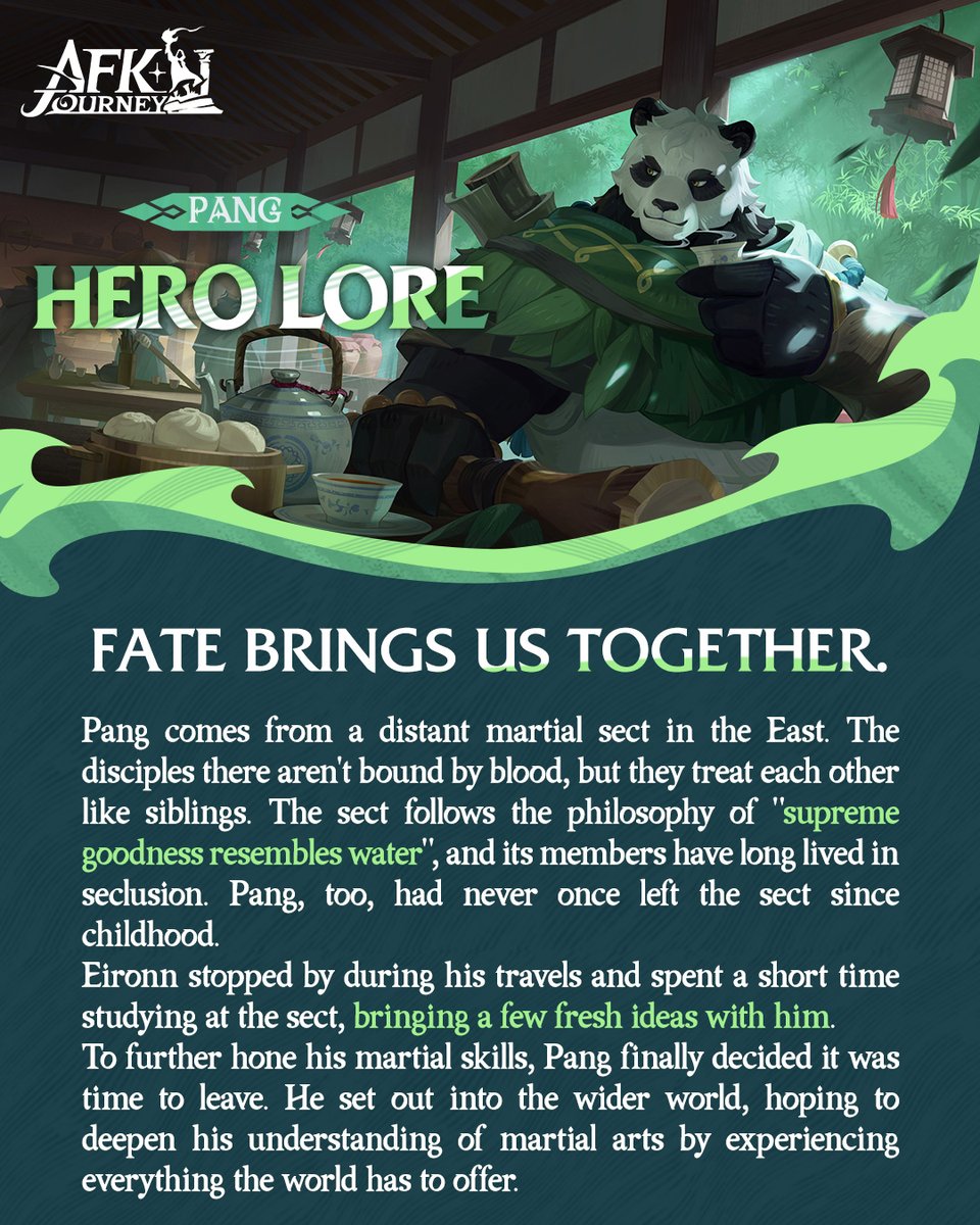 AFK_Journey's tweet image. Pang trained in a secluded martial sect, where harmony and strength flowed like water.
Now, he travels the world to grow beyond its bounds. #AFKJourney