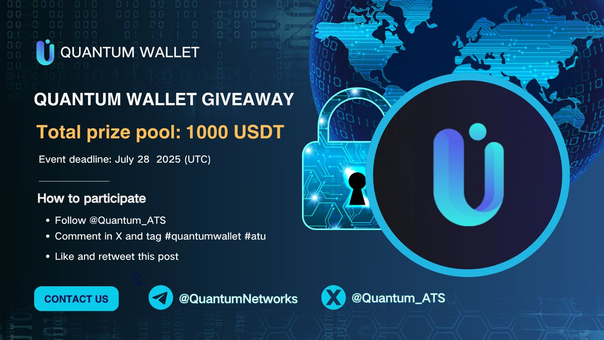 🎉 Quantum Wallet giveaway event, total prize pool 1000 USDT, waiting for you to share

💰 100 lucky users will share 1000 USDT

📌 How to participate:
1️⃣ Follow <a href="/Quantum_ATS/">Quantum_Network</a> 
2️⃣ Comment on the following X post and tag #quantumwallet  #atu (x.com/Quantum_ATS/st…)
3️⃣ Like and