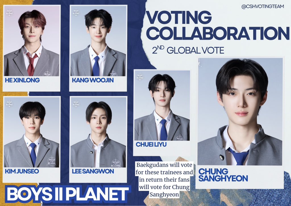 CSHVotingTeam's tweet image. [📢] 2ND GLOBAL VOTE COLLABORATION

We are thrilled to announce our collaboration with the following teams:

@XINLONGVOTE 
@KWOOJINGLOBAL 
@KJSVOTE 
@SANGWONVOTE 
@LIYUVOTE 

Please give lots of support to these trainees! ✨ 

⭐️He Xinlong #SANGHYEONxXINLONG
⭐️Kang Woojin…