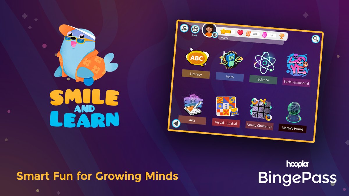 hooplaDigital's tweet image. Make learning fun with the Smile and Learn BingePass on Hoopla! Kids 3–12 can explore 14,000+ games and activities in English & Spanish—free for 7 days with one borrow! 🌟 hoopla.app.link/LNTKNzhL6Ub #newhooplabingepass #freewithlibrarycard