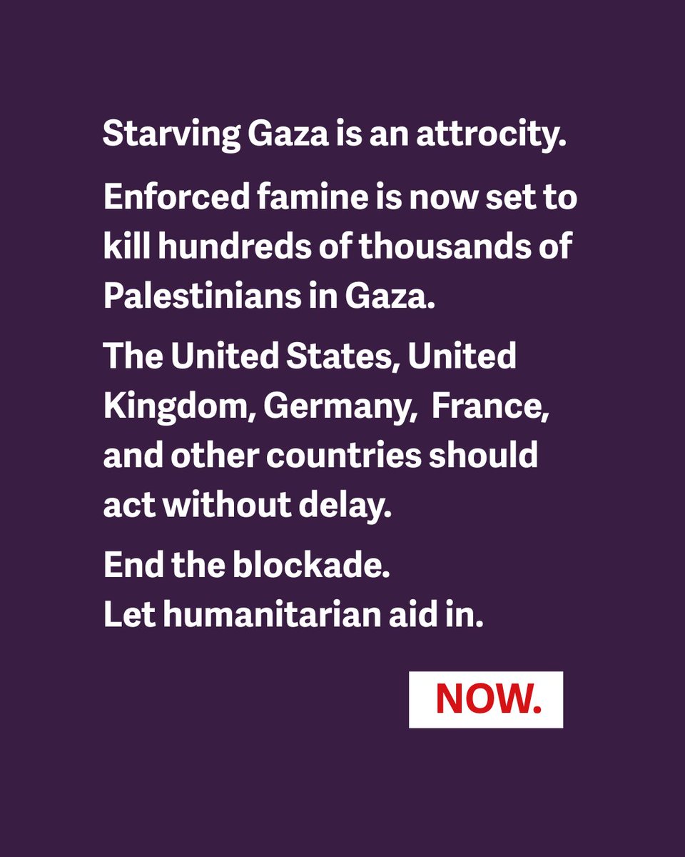 🚨 #Gaza has been starved for 657 days and counting.

According to the United Nations, over 100 people, most of them children, have died of hunger.

Meanwhile, massive amounts of aid remain stuck at the border, blocked by the Israeli government.

This is mass famine by design.