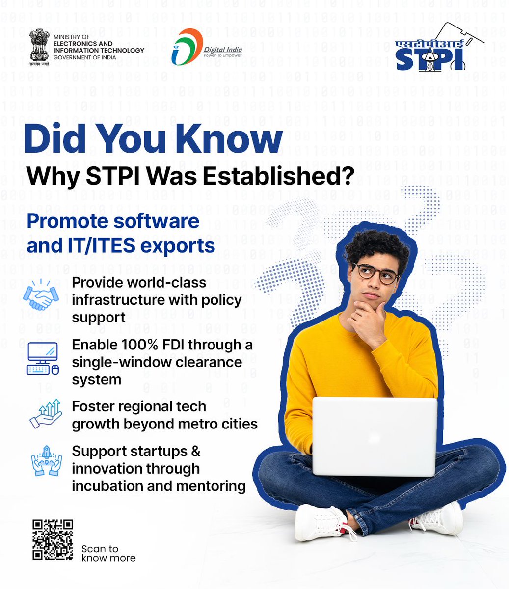 STPI was born out of a bold vision—to make India the software capital of the world. And today, that vision is a reality.

#STPI #DigitalIndia #SoftwareExports #InnovationIndia #TechVision #IndiaTechHub #MakeInIndia #STPIIndia

<a href="/stpiindia/">STPI</a>