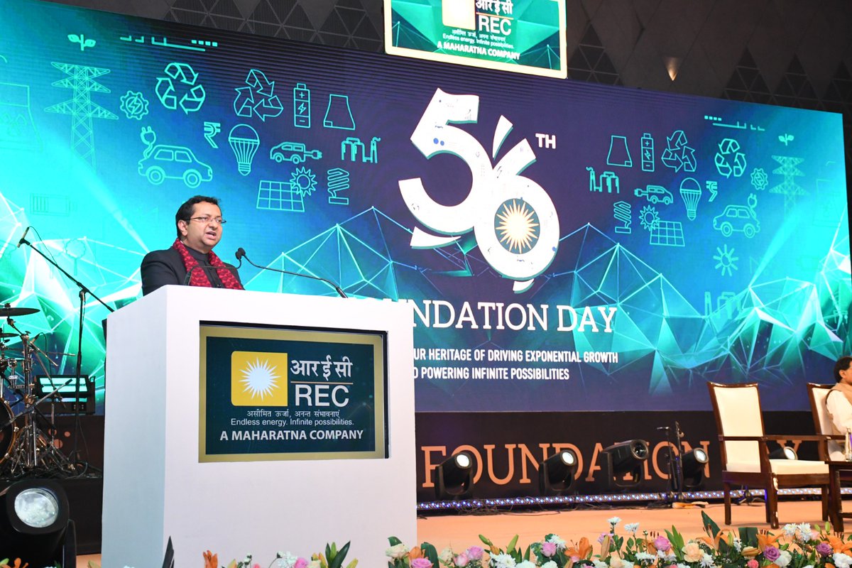 RECLindia's tweet image. As we celebrate the landmark occasion of REC’s 56th Foundation Day, Sh. Jitendra Srivastava, CMD, REC Ltd., addressed the gathering in the presence of Sh. Shripad Yesso Naik, Hon’ble Minister of State for Power & MNRE; Sh. Pankaj Agarwal, Secretary (Power); and other senior…