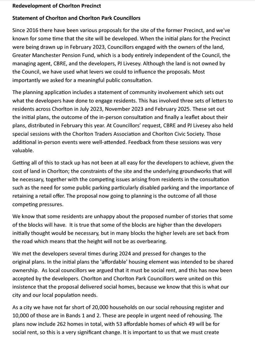 ChorltonLabour's tweet image. A statement from Chorlton and Chorlton Park councillors regarding the plans for the former Chorlton Precinct site.
facebook.com/share/p/16qqMf…