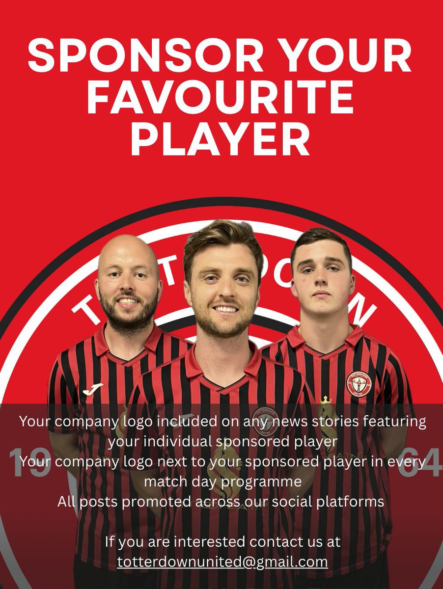 🚨PLAYER SPONSORSHIP 🚨

We’re starting player sponsorships at Totterdown United!

Plenty of advertising throughout the season!

Not only will you be supporting your chosen player, you’ll be supporting the club and grassroots football ❤️🖤

#UTT #grassrootsfootball