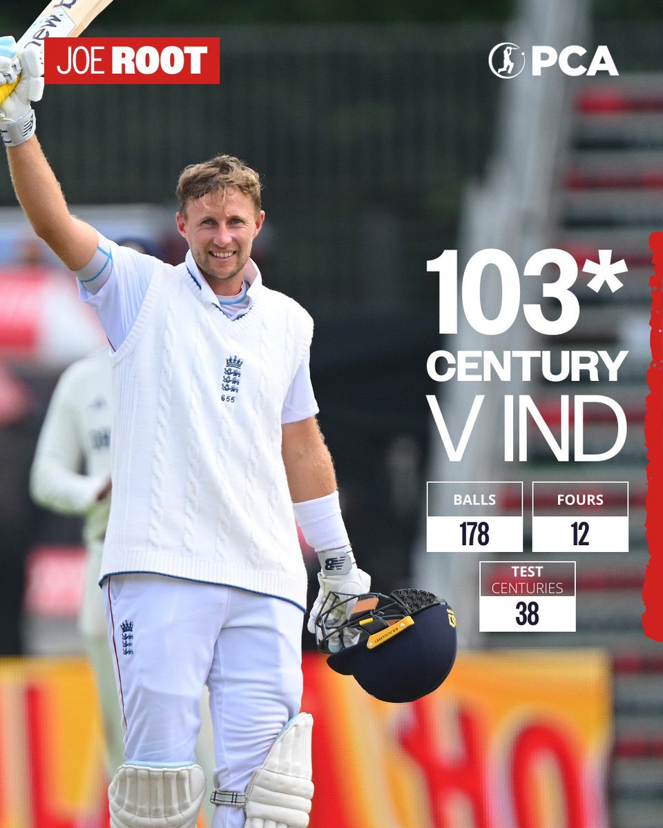 PCA's tweet image. 💯 38th Test hundred
🔝 Surpassing two legends to become the third highest Test run scorer
@root66 continues to rewrite the history books ⭐️
#ENGvIND