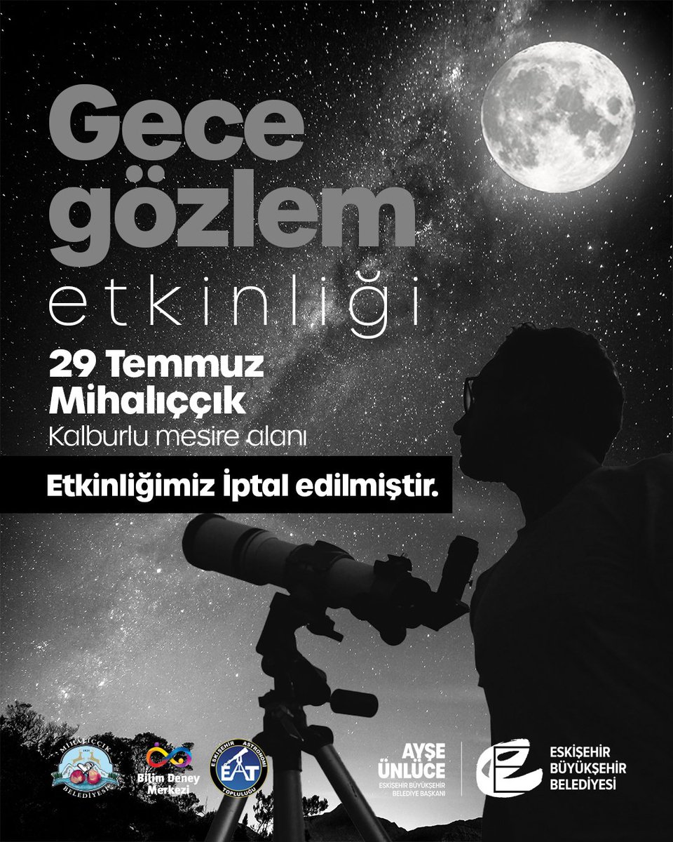 Eskişehir Seyitgazi'de meydana gelen orman yangınında alevlerle mücadele ederken şehit olan 10 kahramanımız için derin bir üzüntü içerisindeyiz. 

Bu acı kayıplar nedeniyle, daha önce duyurulan Mihalıççık Gece Gözlem etkinliğimiz iptal edilmiştir.