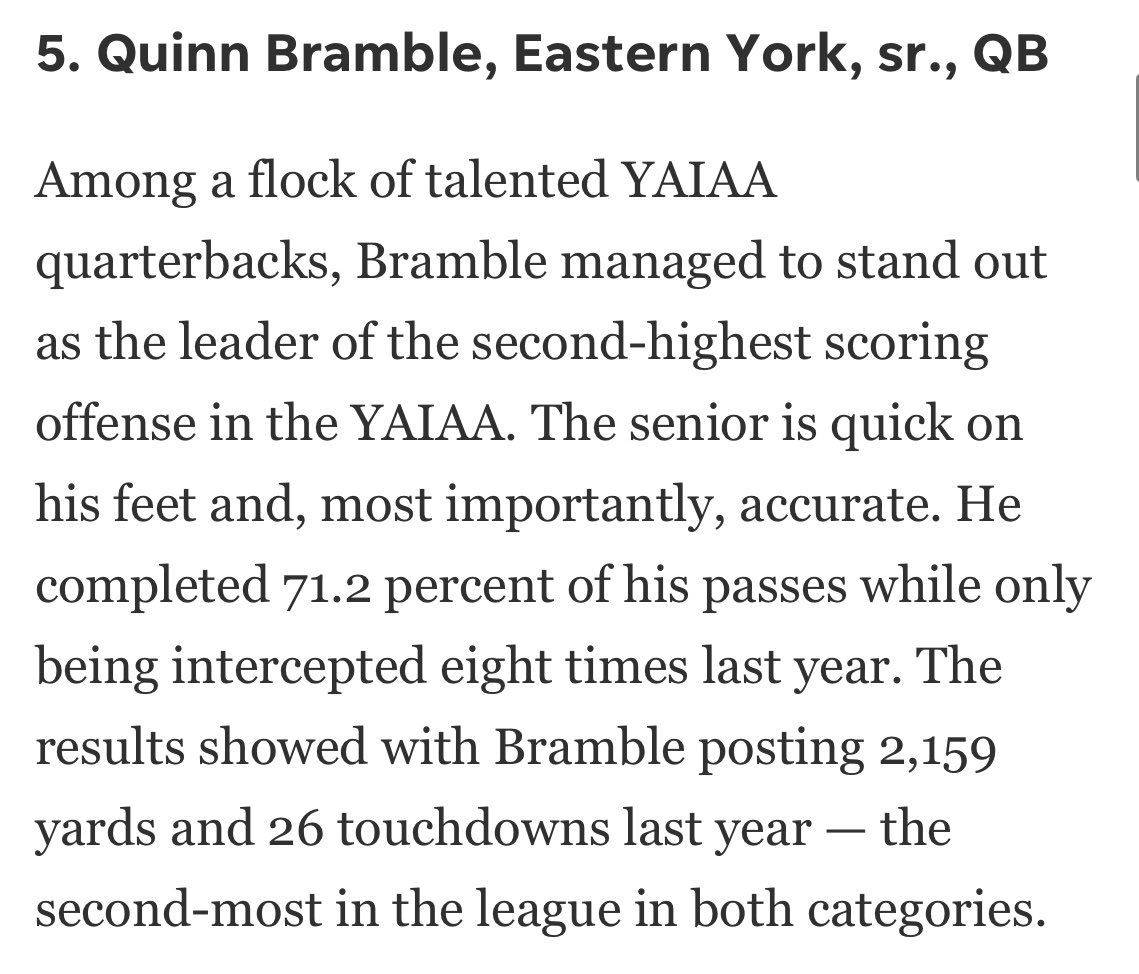 bramble_quinn's tweet image. Excited to be recognized as the #5 returning player in South Central PA. 28 Days from Game 1️⃣!
@coachbudk @EYAthletics @GameTimePA_SC @S3PerformancePt @AButler15_