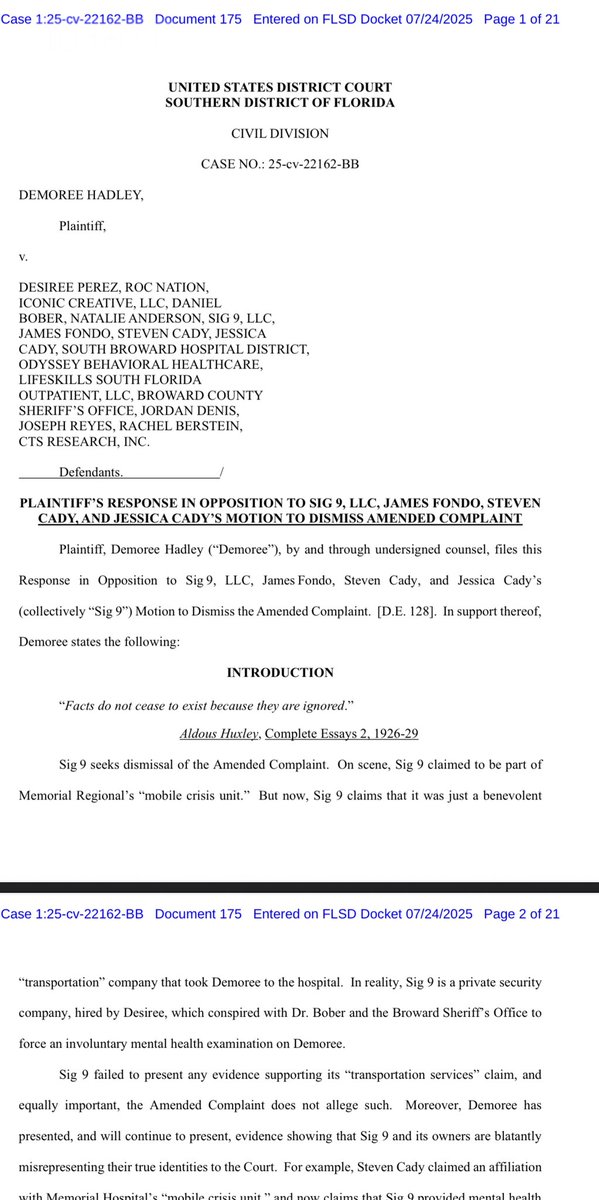 DemoreeDocket's tweet image. 🚨New filing update: Demoree’s response filed last night. And wow 🤯 an NFL connection was revealed to the security company that was stalking her and hired by ROCNation ? Dem made clear she is not accusing the NFL but that Desiree quite possibly abused their resources 🔗Link to…