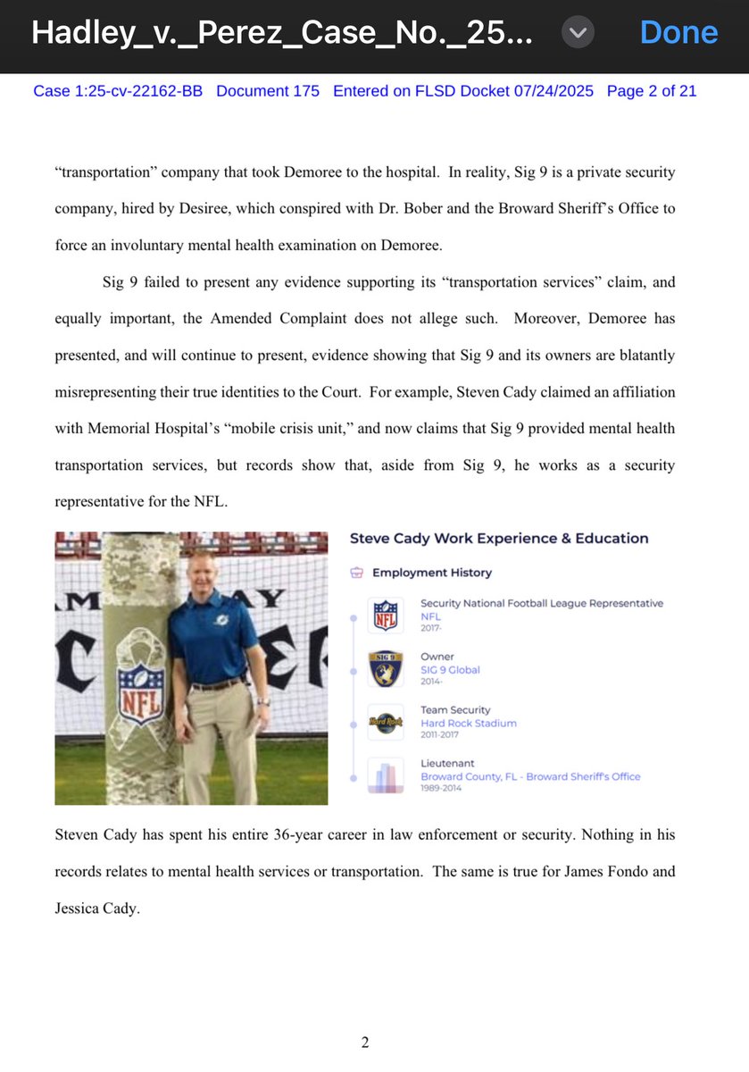 DemoreeDocket's tweet image. 🚨New filing update: Demoree’s response filed last night. And wow 🤯 an NFL connection was revealed to the security company that was stalking her and hired by ROCNation ? Dem made clear she is not accusing the NFL but that Desiree quite possibly abused their resources 🔗Link to…