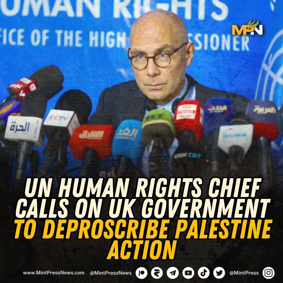 MintPressNews's tweet photo. UN Rights Chief Condemns UK Ban on Palestine Action

Volker Türk calls the proscription a “disturbing misuse” of counter-terror laws and urges the UK to reverse the decision. https://t.co/IOjG11yXmY