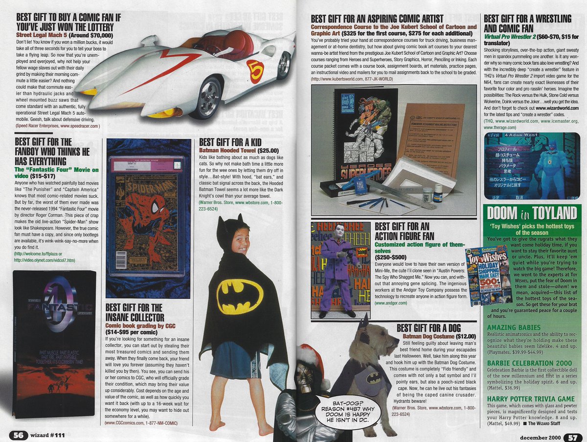 WizardsComics's tweet image. Check out all the holiday ready comic book merch presented by #doctordoom in Wizard issue 111. Which of these categories best describes what you would have wanted to be gifted in the year 2000?
