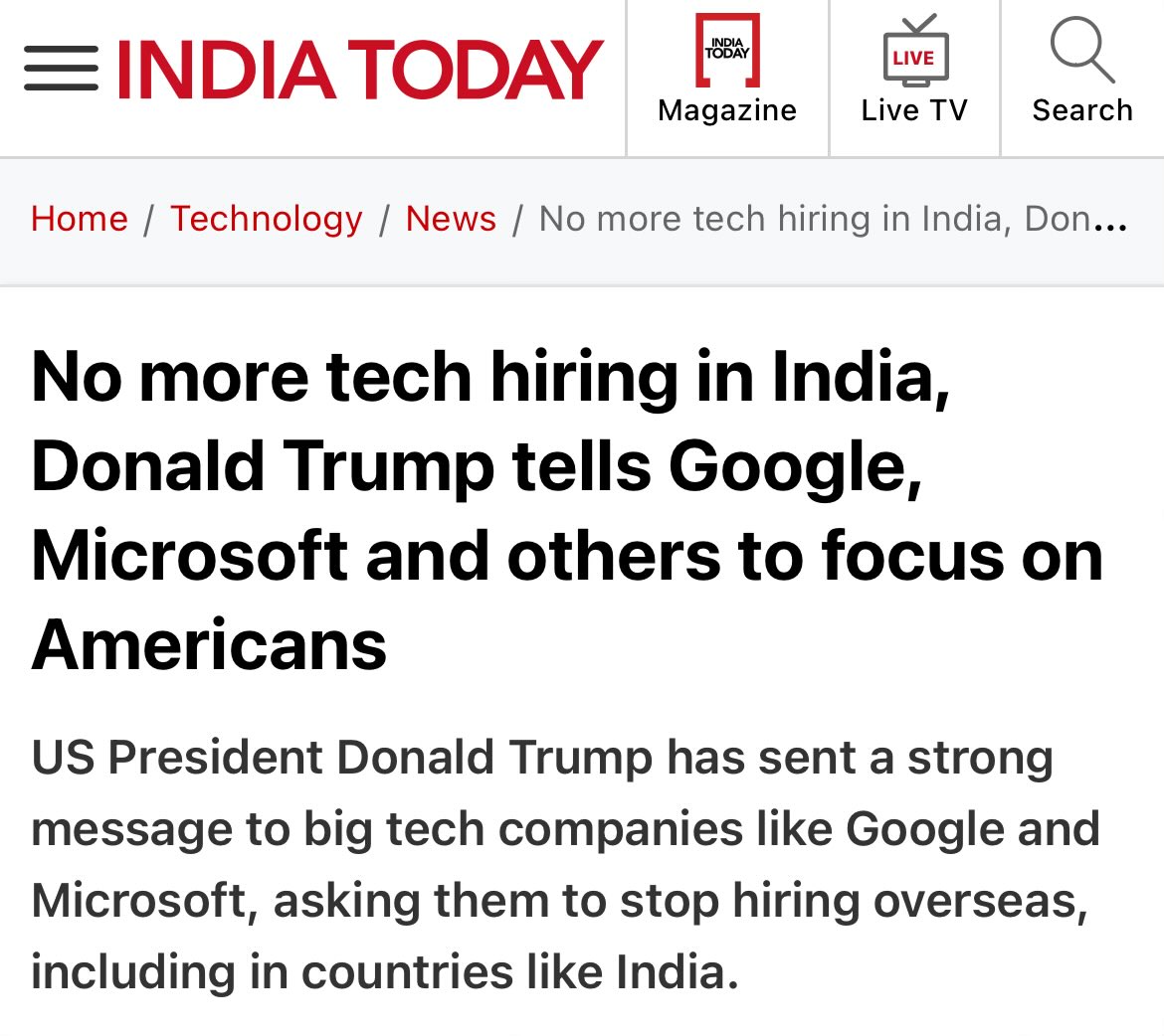 DarkSideAdvcate's tweet image. US President Donald Trump has sent a strong message to big tech companies like Google and Microsoft, asking them to stop hiring overseas, including in countries like India.