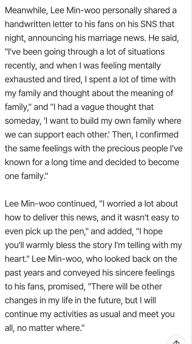 이민우, 신화 네 번째 유부남 된다…예비신부 최초 공개 
naver.me/5TQvg6OY

Lee Min-woo becomes Shinhwa's fourth married man... First reveal of bride-to-be