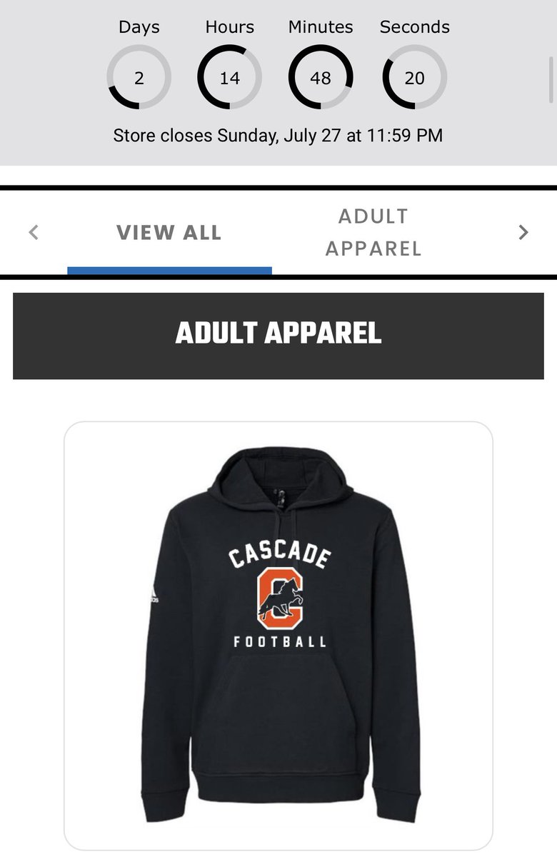 Cascade Football’s Team Store is closing Sunday so get your gear ordered now!!

linkprotect.cudasvc.com/url?a=http%3a%…