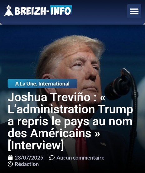 penas_alvaro's tweet image. "L’administration Trump a repris le pays au nom des Américains".
Mi entrevista con Joshua Treviño en @Breizh_Info.
breizh-info.com/2025/07/23/249…