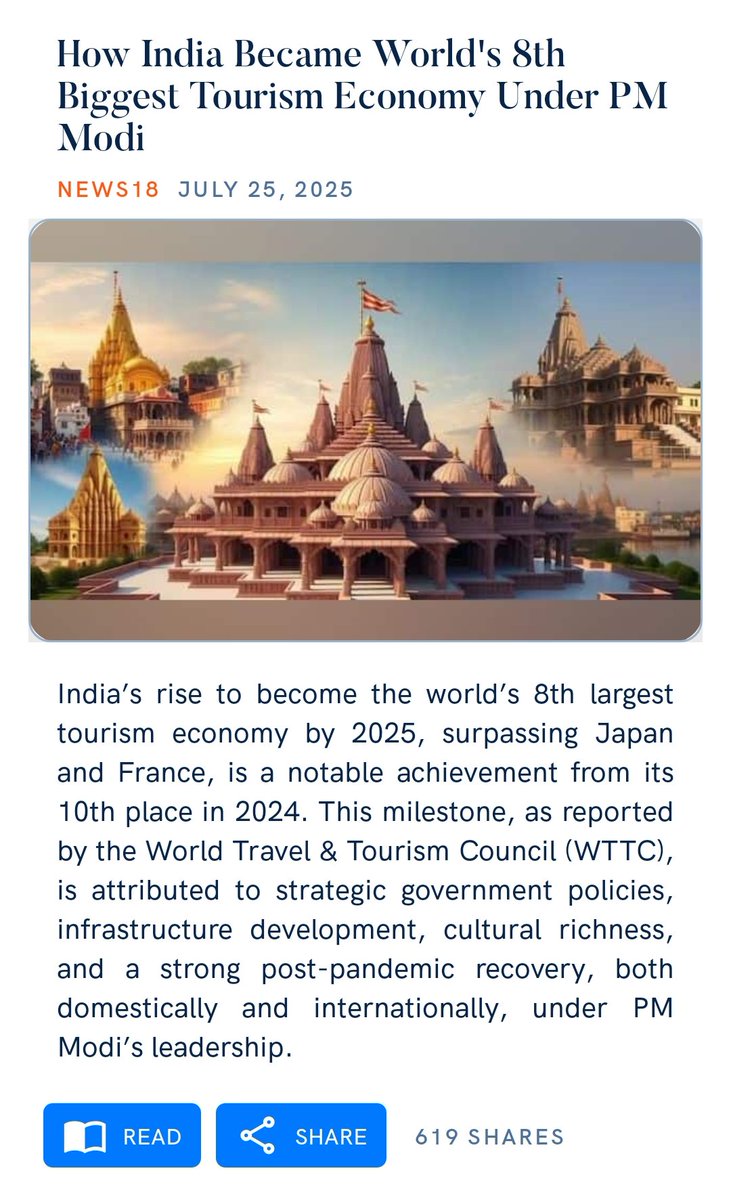 How India Became World's 8th Biggest Tourism Economy Under PM Modi
news18.com/opinion/opinio…

via NaMo App