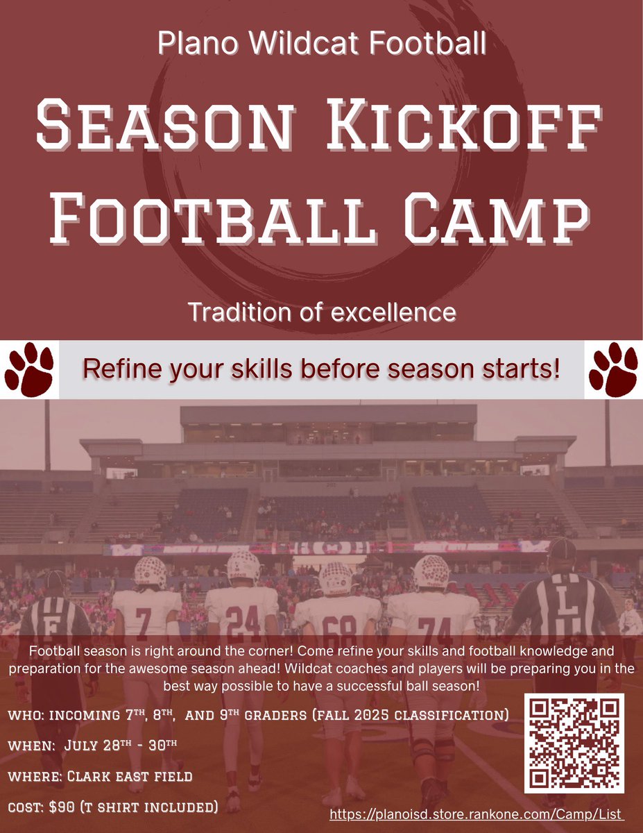 PlanoFootball's tweet image. Middle School and incoming Freshman get signed up for camp on Monday! We will go 8:30 to 11:30!