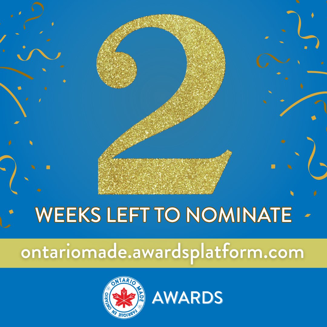 Time’s running out — nominations for the Ontario Made Awards close August 10.

If you make or sell Ontario Made products, this is your chance to be recognized for your local impact and innovation.

Submit your nomination while there’s still time: ontariomade.awardsplatform.com.