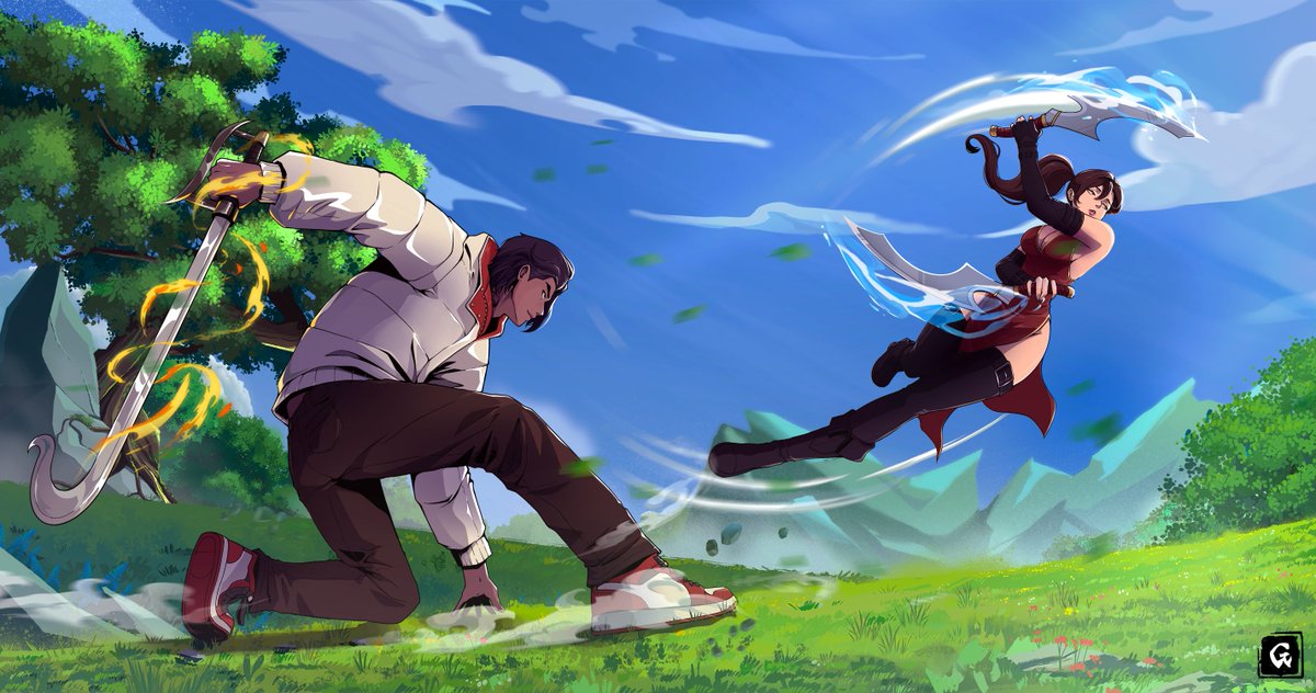 GM! The Arena is heating up &amp; Jungle just dropped a lit fan art piece! Azuki #1349 with a Hook Sword &amp; Shinsei with Moon Knives ready for Battle🔥

The Energy is Building… do you have what it takes to face them💫

GKOI ⚔️New Worlds💥New Powers
⛩️Follow <a href="/gkoi0x/">GKOI</a> #GKOI #NFTArena