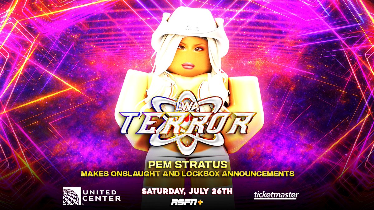 #LWATerror
LIVE, 4/3c from the United Center!
THIS SATURDAY!

PEM STRATUS ANNOUNCEMENTS!

#PEMStratus promises two HUGE announcements LIVE on Terror regarding the Women's World Contendership Onslaught and the Women's Lockbox Match at All In: London!
