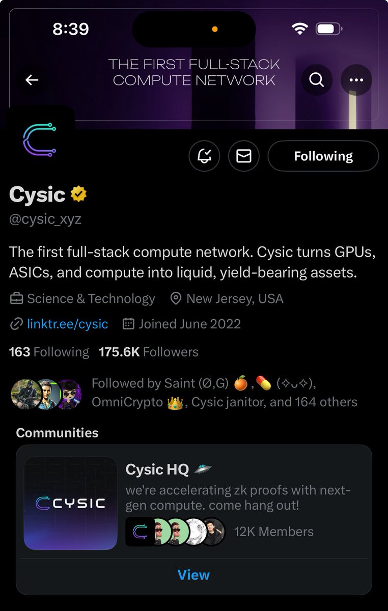 mztaCee's tweet image. Look who just followed me guys!!!
The Data man at Cysic!!! 👀
Cysic has 170k+ followers, almost 13k yappers and the Data man doesn’t even have up to 1k followers?
I love Research and Data. We need to do better. Give him a follow guys.
And make sure you’re following all…
