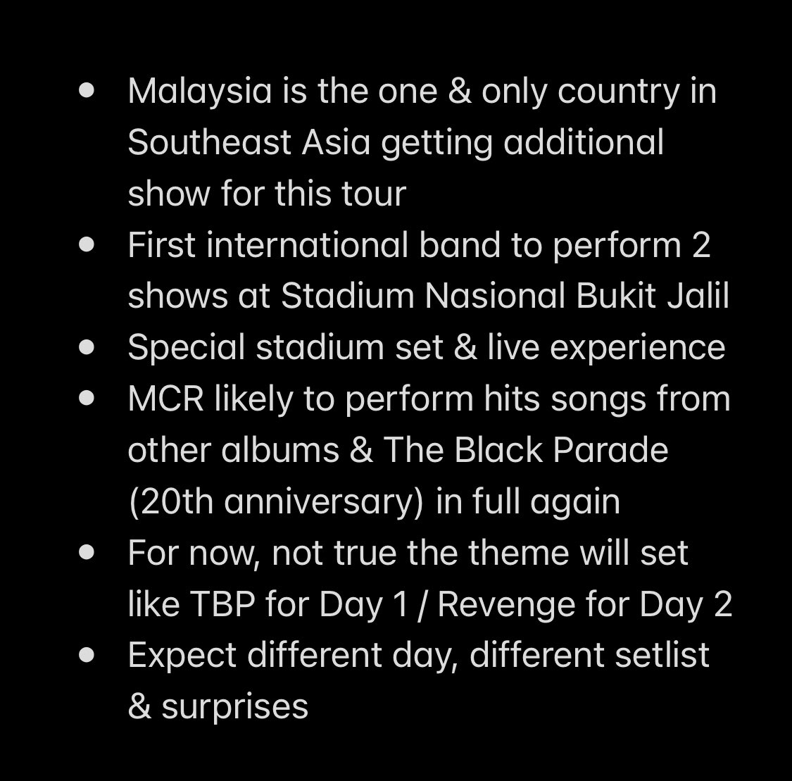 xdidiandrax's tweet image. One week before DAY 2 ticket sale!
Things you should know about MCR in KL
#MCLiveInKL #MCRinKL
