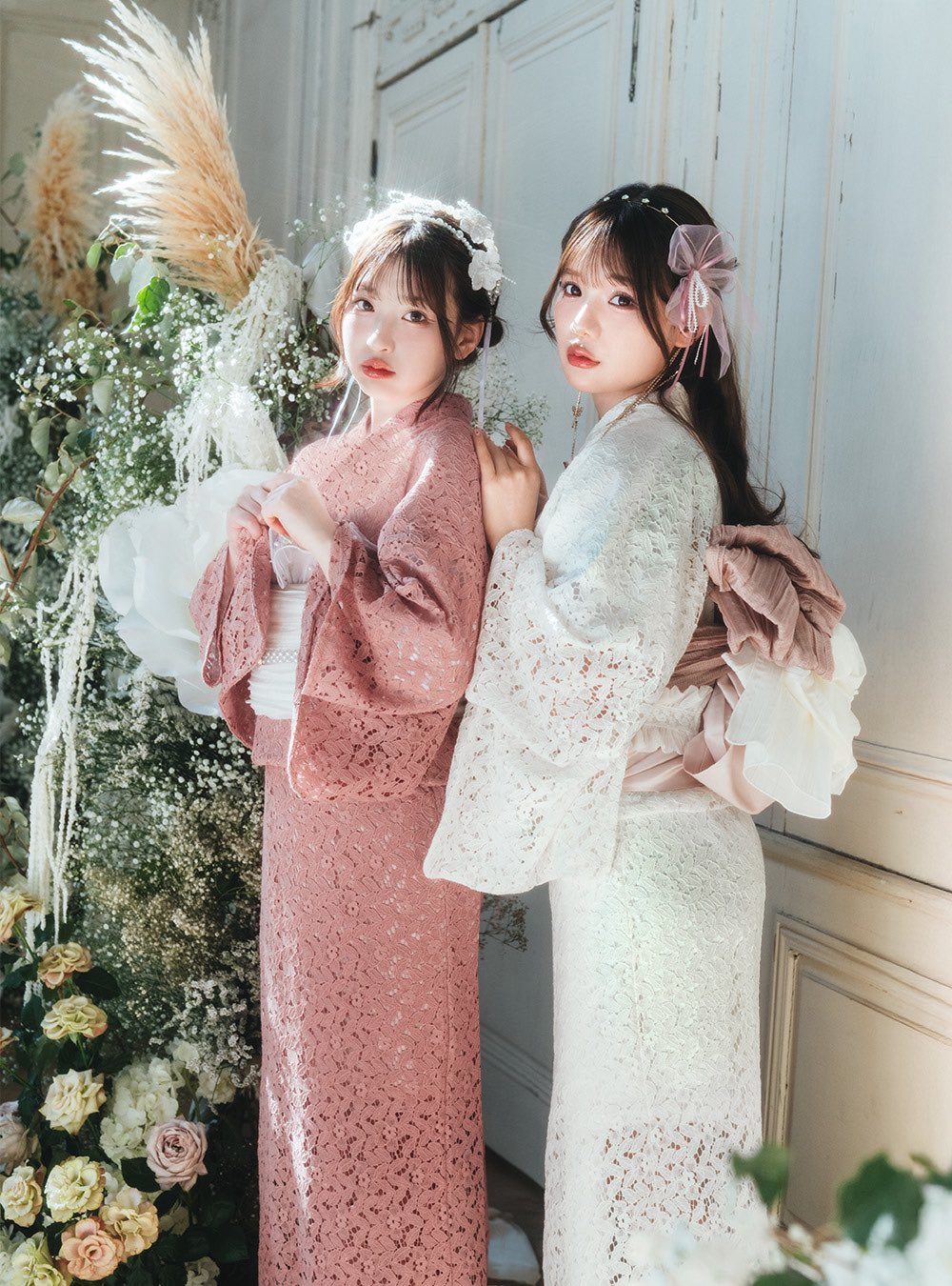 GRL 浴衣 3点セットぼかし八重桜柄 ピンク 紫 ホワイト Amazon.co.jp: 金魚×桜浴衣セットgi1305ラメ入り ピンク