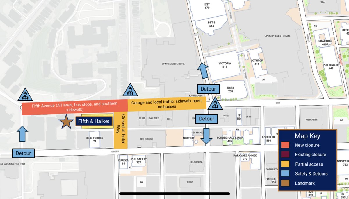 Fifth Avenue will be closed between Chesterfield Road and Craft Avenue beginning at 8 p.m. on Friday, July 25 and continuing through 7 p.m. on Sunday, July 27. For additional info, visit pdc.pitt.edu