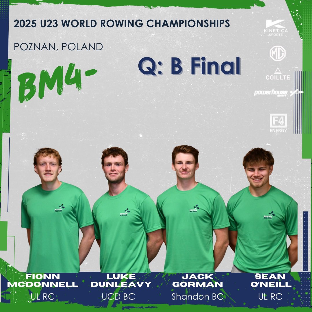 RowingIreland's tweet image. The Men’s four finished fourth in their semi final and have qualified for tomorrow’s B final!
Well rowed 👏
#wearerowingireland #greenblades #wru23chpoz